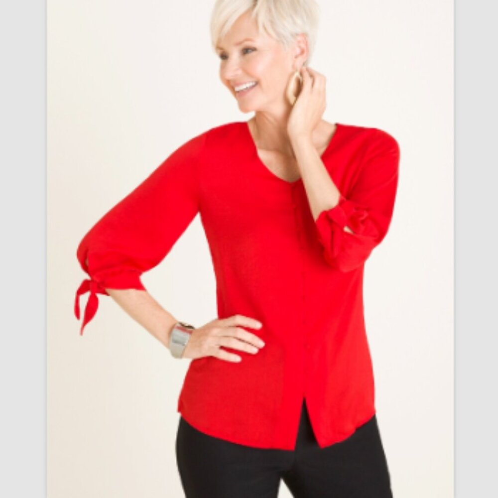 Chico's Tie-Sleeve Button Front Top L
